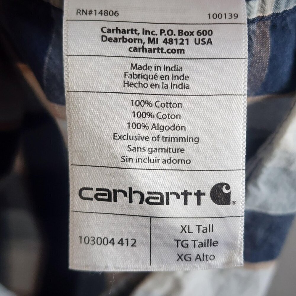 Carhartt Shirt Mens XL Tall Blue Plaid Short Sleeve Button Up Relaxed Fit Cotton - Picture 4 of 8